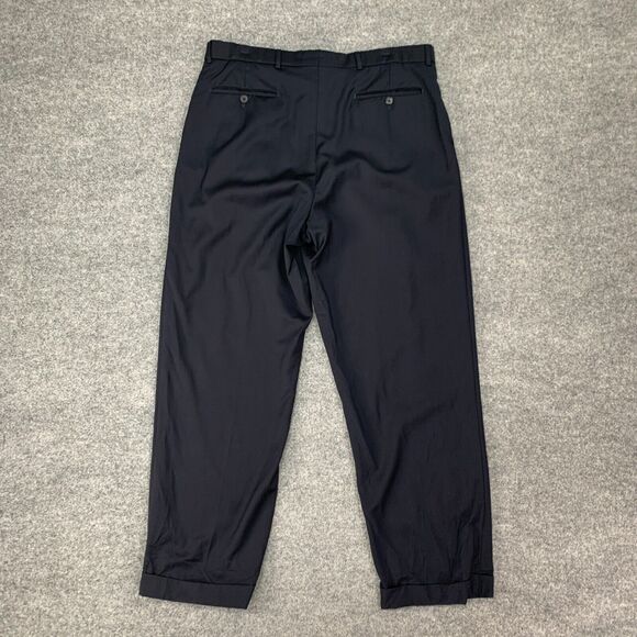 Vintage Patrick James Pleated Dress Pants Mens 34 Navy Blue Wool Relaxed Fit EZE - Picture 7 of 12